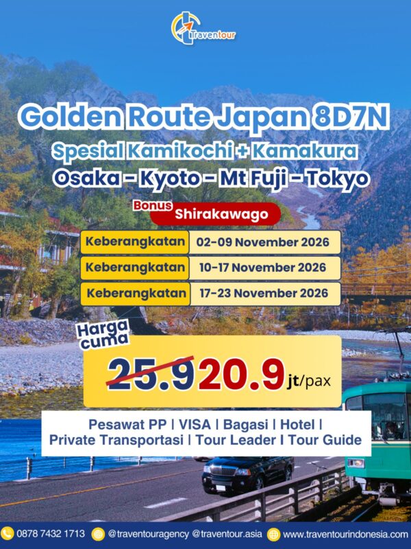 Golden Route Japan 8D7N Spesial Kamikochi + Kamakura